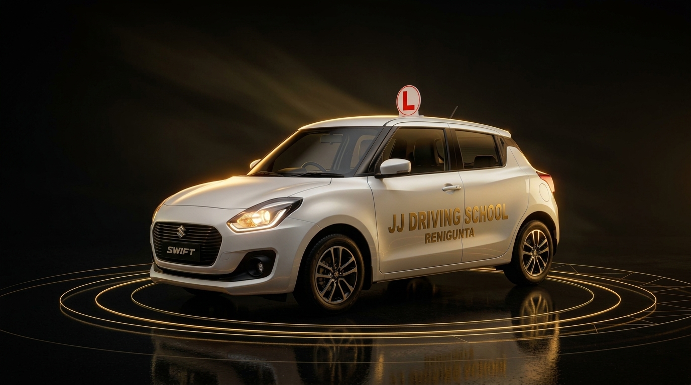 Maruti Suzuki Swift Training Car with 3D Motion Split Lighting - JJ Driving School Renigunta